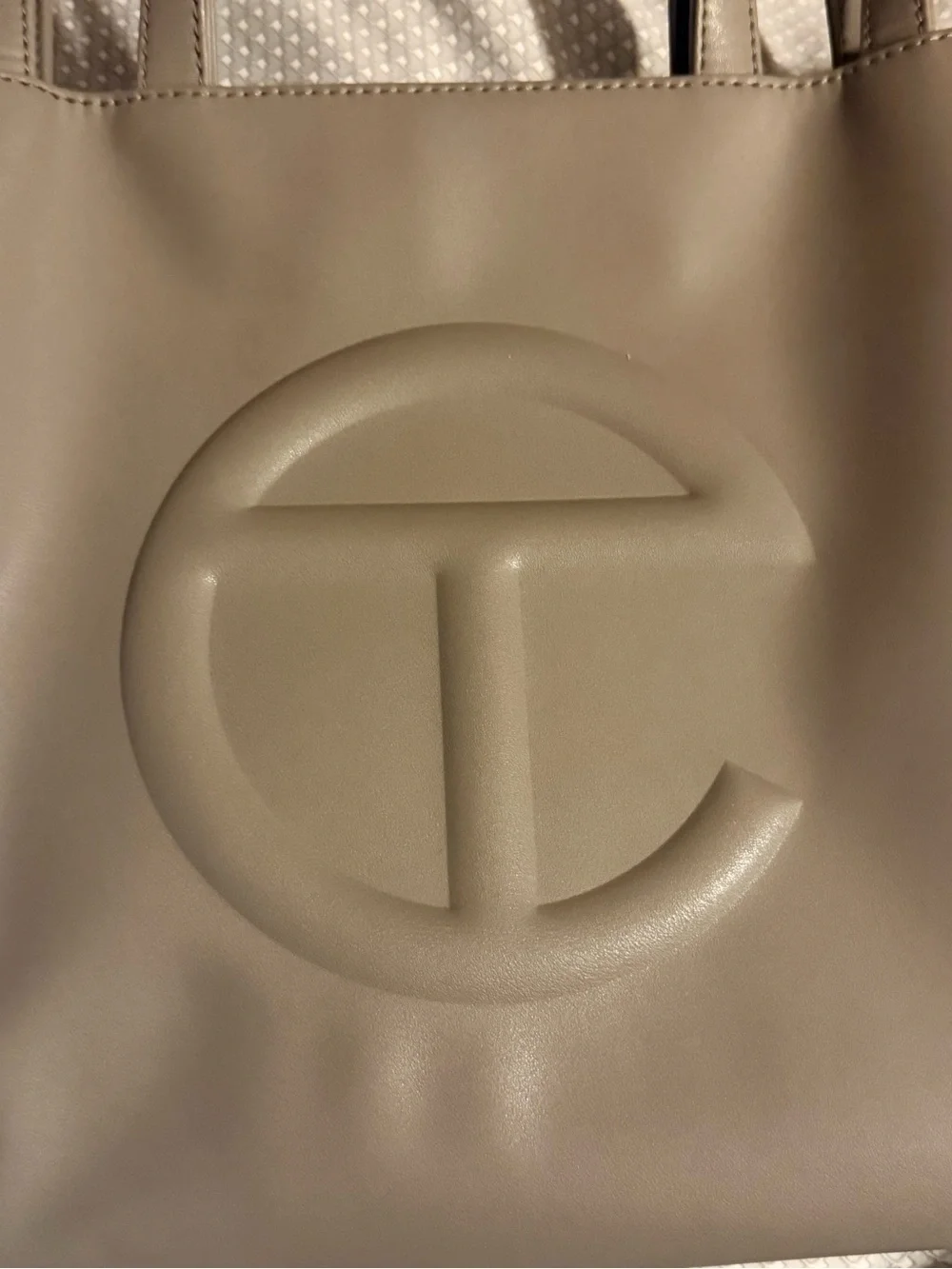 Telfar Medium Taupe vegan Leather Tote Bag with Embossed Logo